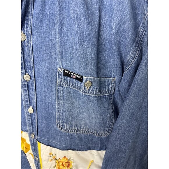 Vintage Polo Jeans Men L Modified Cottagecore Denim Shirt Jacket Shacket Hippie - Picture 2 of 9